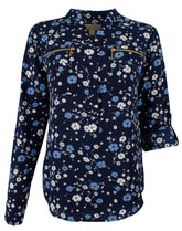 Women's Floral Print Pebble Crepe Zip Pocket Top-B-XS
